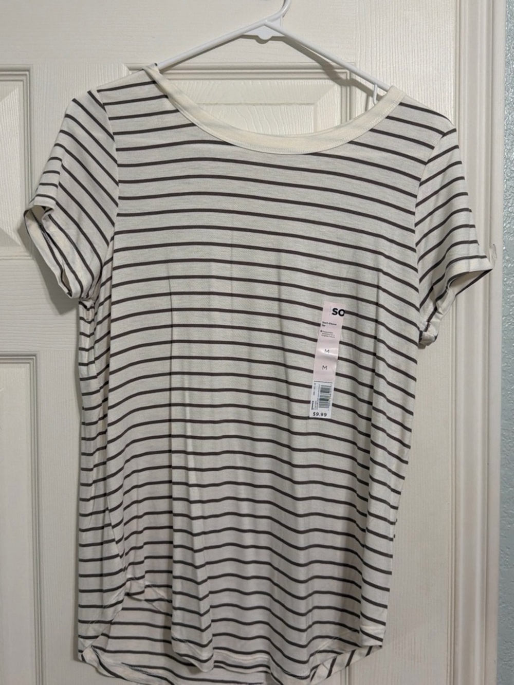 SO Ivory Tee with Olive Stripes - Short Sleeve Crew